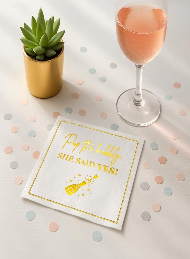 Cloverjoyed She Said Yes Engagement Napkins, Gold “Pop the Bubbly, She Said Yes!” Decorations, We're Engaged Paper Cocktail Napkin, Getting Married Celebrations, Wedding Bridal Shower Decor, Bachelorette Parties - Image 5